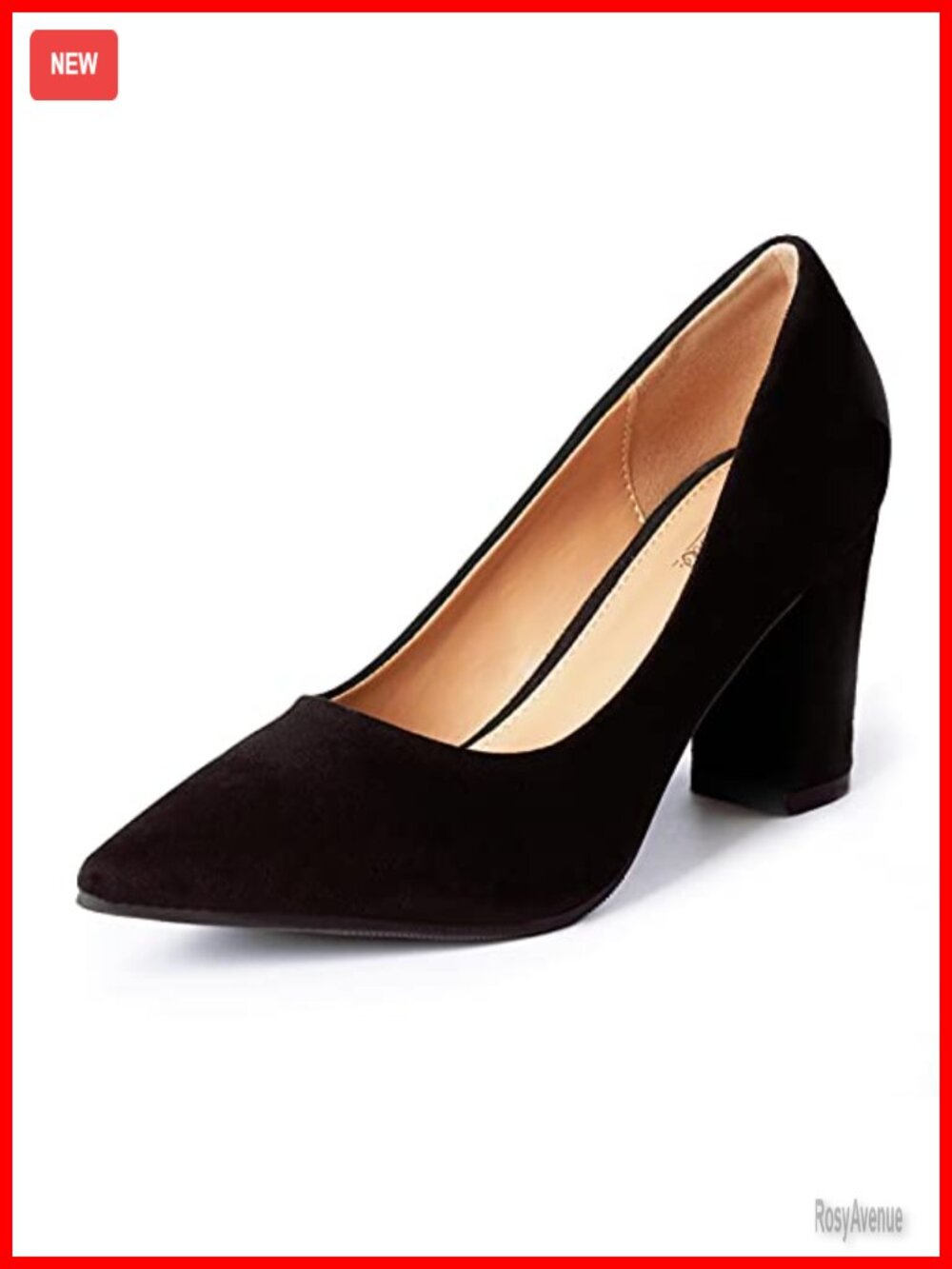 Women's Chunky Block Heel Pointed Toe Slip On Pumps Office Wedding Shoes